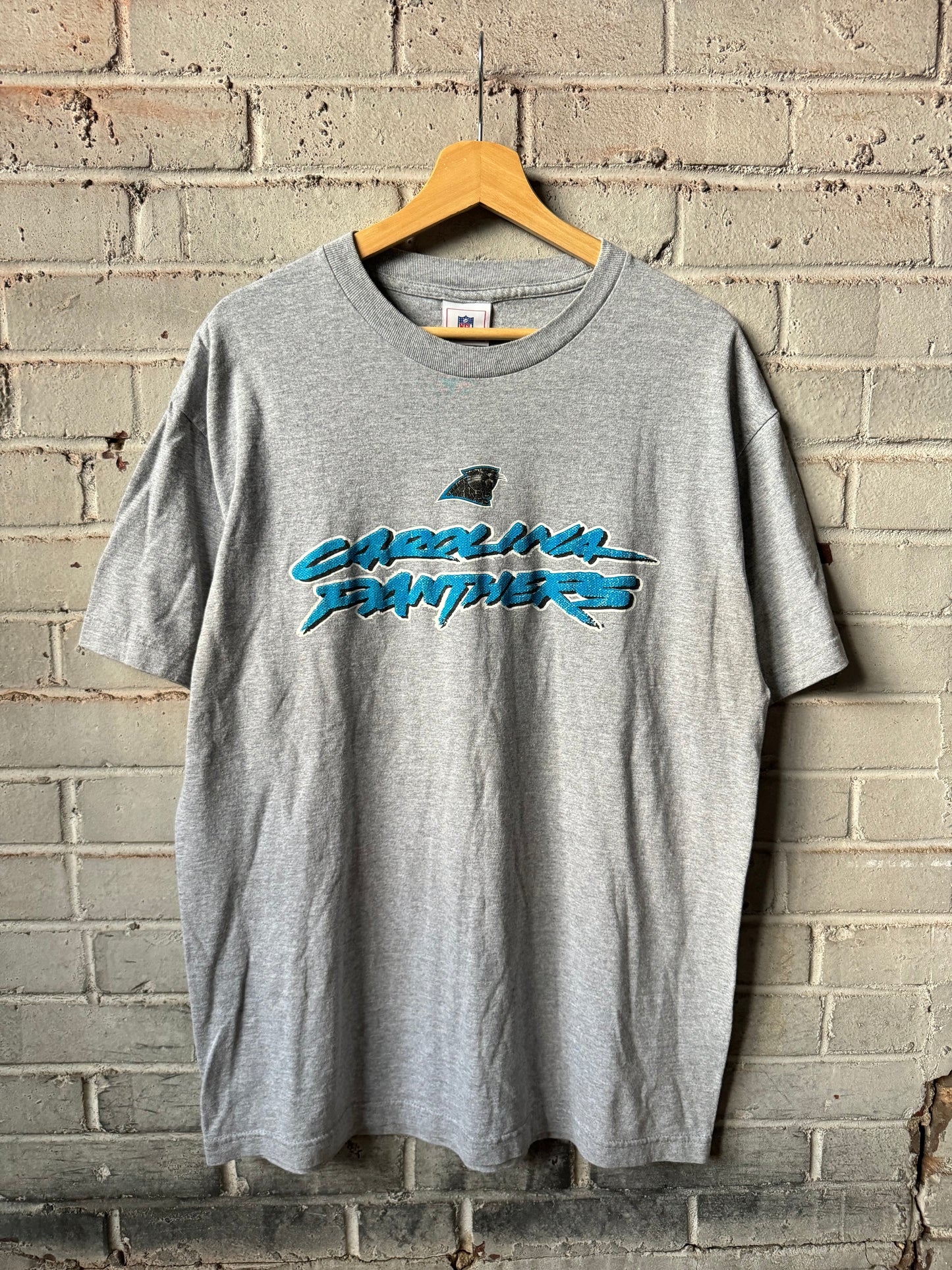 00’s Carolina Panthers Vintage Grey Cat Scratch Font NFL Tee (XL)