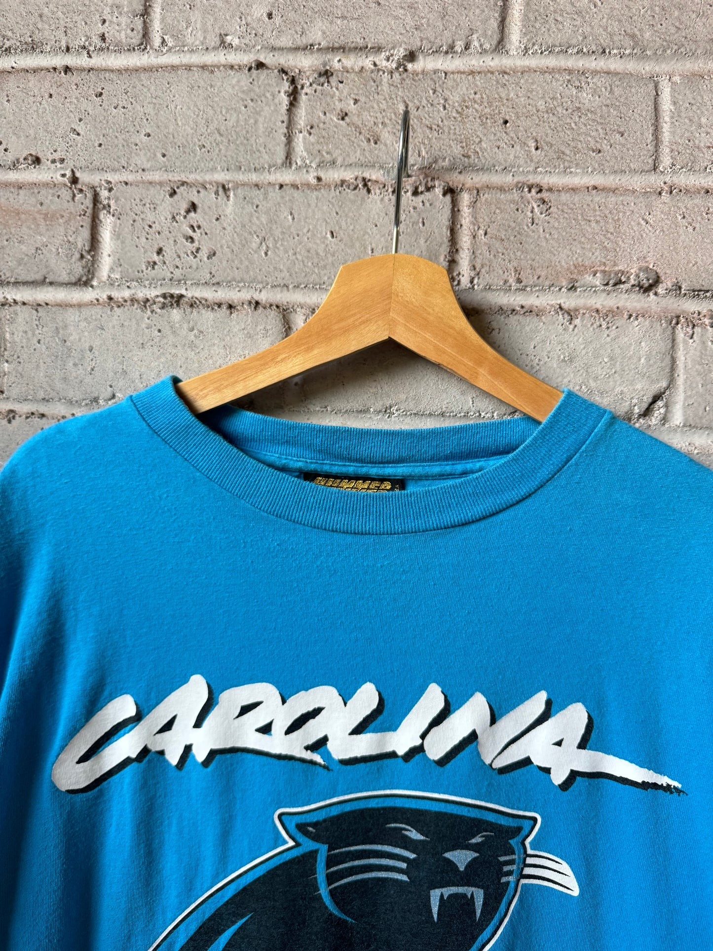 1995 Carolina Panthers Vintage Blue Hummer Sportswear Cat Scratch Font NFL Tee (XL)