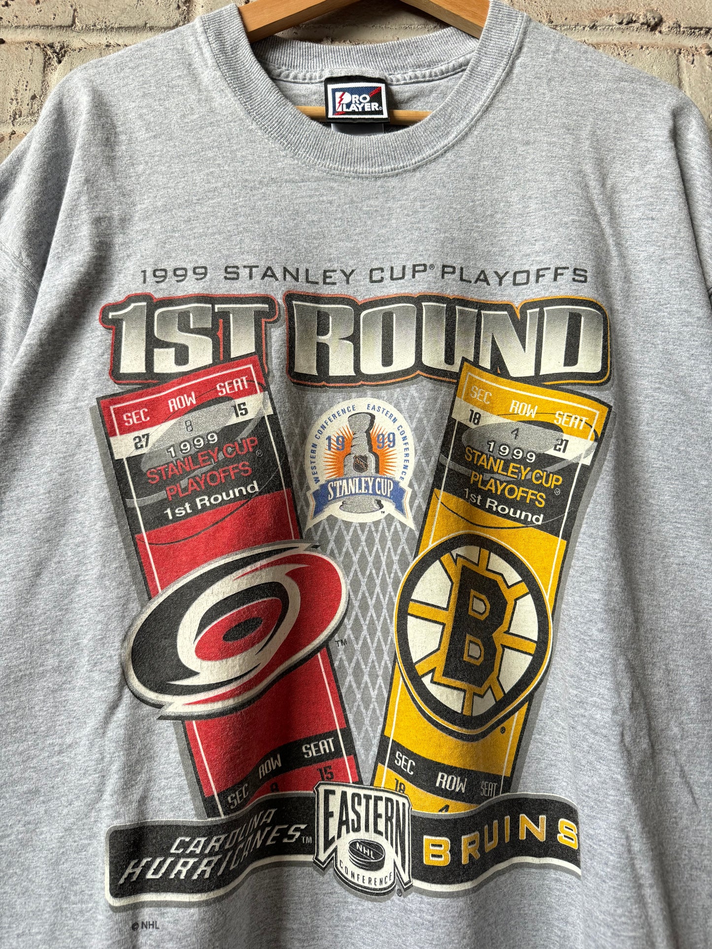 1999 Carolina Hurricanes vs. Boston Bruins 1st Round NHL Playoffs Pro Player Vintage Tee (XXL)