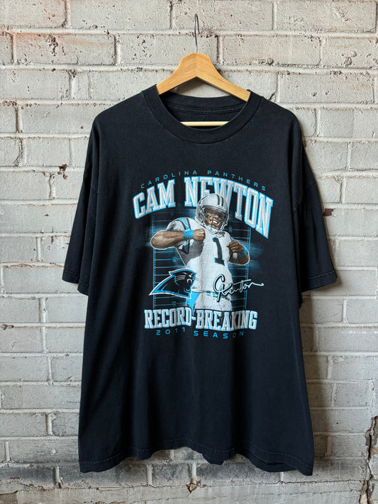 2011 Carolina Panthers Cam Newton Vintage Black Record Breaking Rookie Season NFL Tee (XXL)