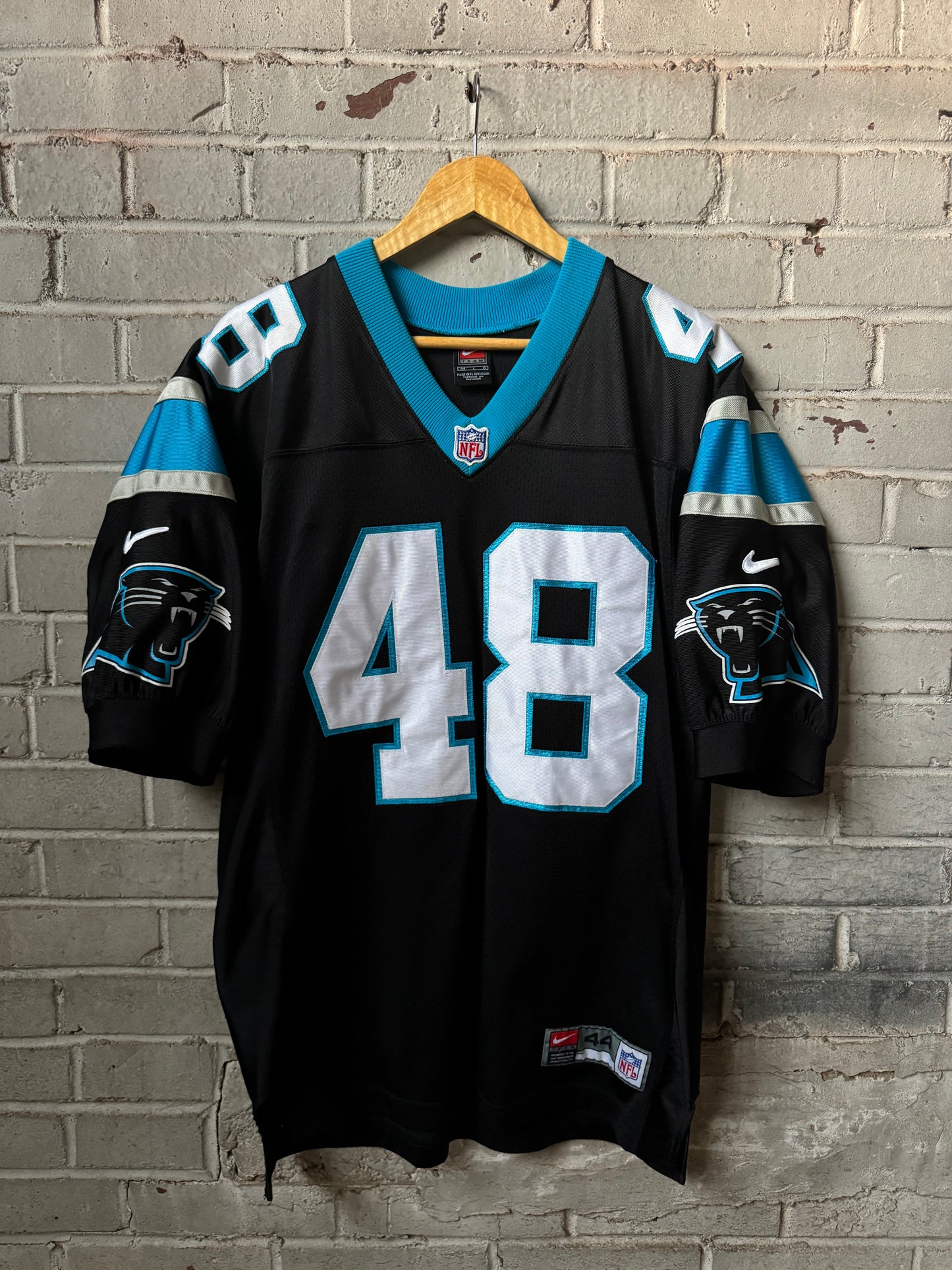 00’s Carolina Panthers Stephen Davis Vintage Black Nike On Field Authentic NFL Jersey (44/Large)