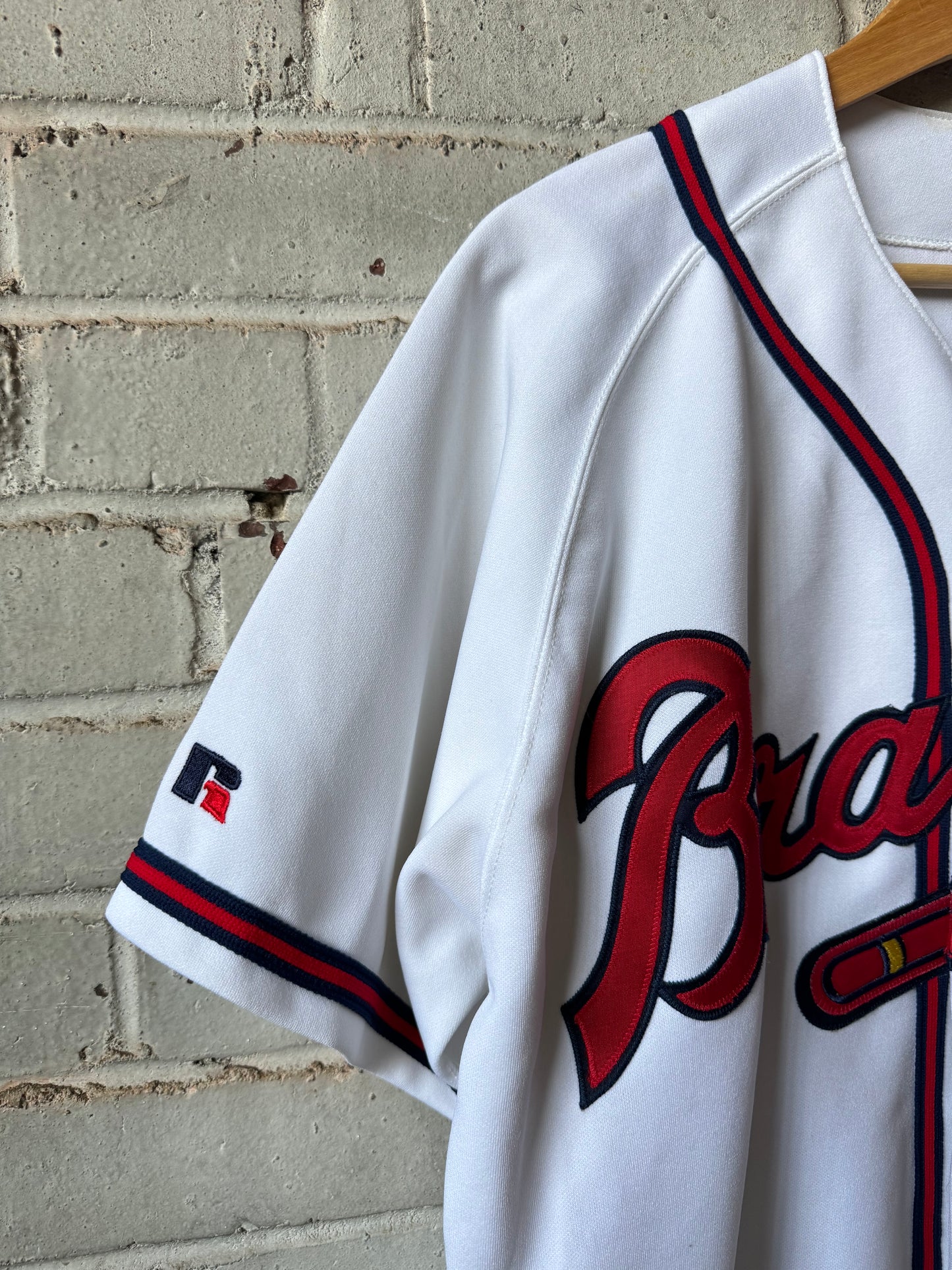 90’s Atlanta Braves Vintage Russell Athletic Embroidered Authentic MLB Baseball Jersey (44/Large)