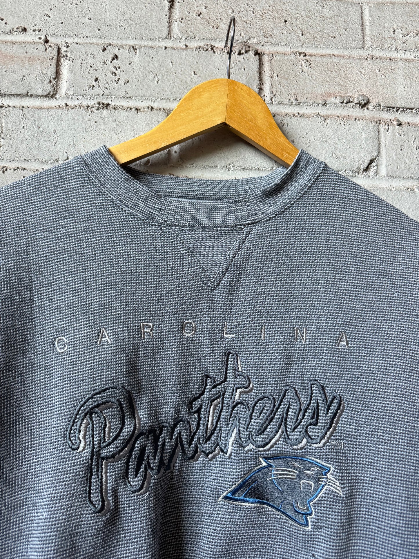 90’s Carolina Panthers Vintage Dark Grey Embroidered Heavyweight Lee Sport NFL Crewneck (Medium)
