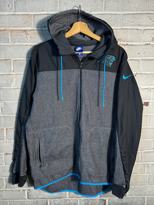 2017 Carolina Panthers Black/Dark Grey Nike Full Zip NFL Back Spellout Jacket (Large)