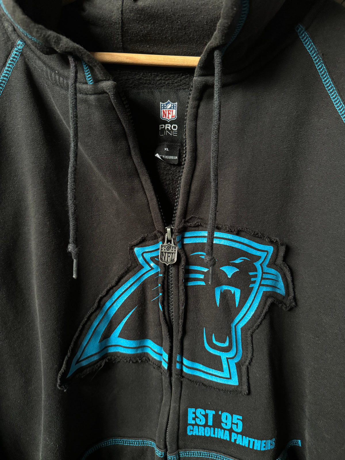 00’s Carolina Panthers Vintage Black Cut & Sew Heavyweight Full Zip NFL Hoodie (XL)