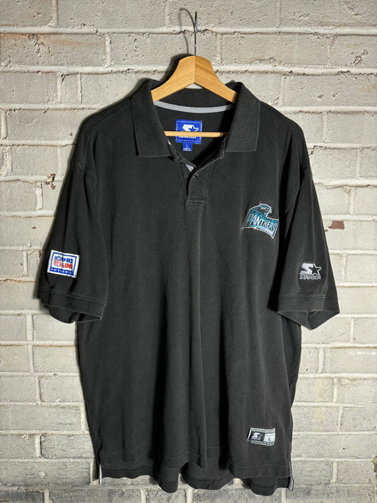 90’s Carolina Panthers Vintage Black Embroidered Starter NFL Pro Line Polo Collared Shirt (Large)