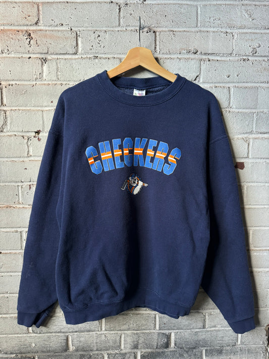 90’s Charlotte Checkers Vintage Arch Spellout ECHL Hockey Heavyweight Crewneck (Large)