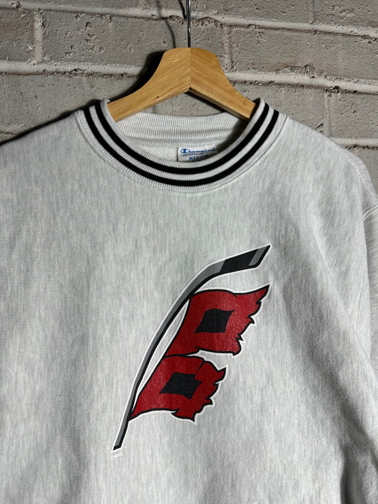 Carolina Hurricanes Alternate Flag Logo Heather Grey Champion Reverse Weave NHL Crewneck (Medium)