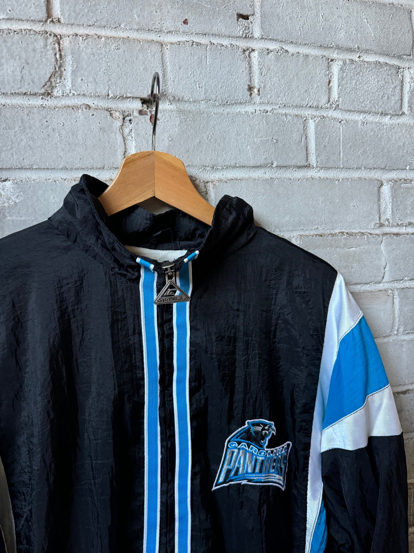 90’s Carolina Panthers Vintage Jersey Striped Full Zip NFL Windbreaker Jacket (Medium)