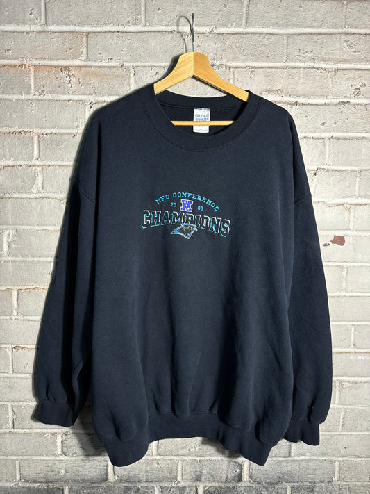 2003 Carolina Panthers Vintage Black NFC Champions Embroidered Heavyweight NFL Crewneck (XL)