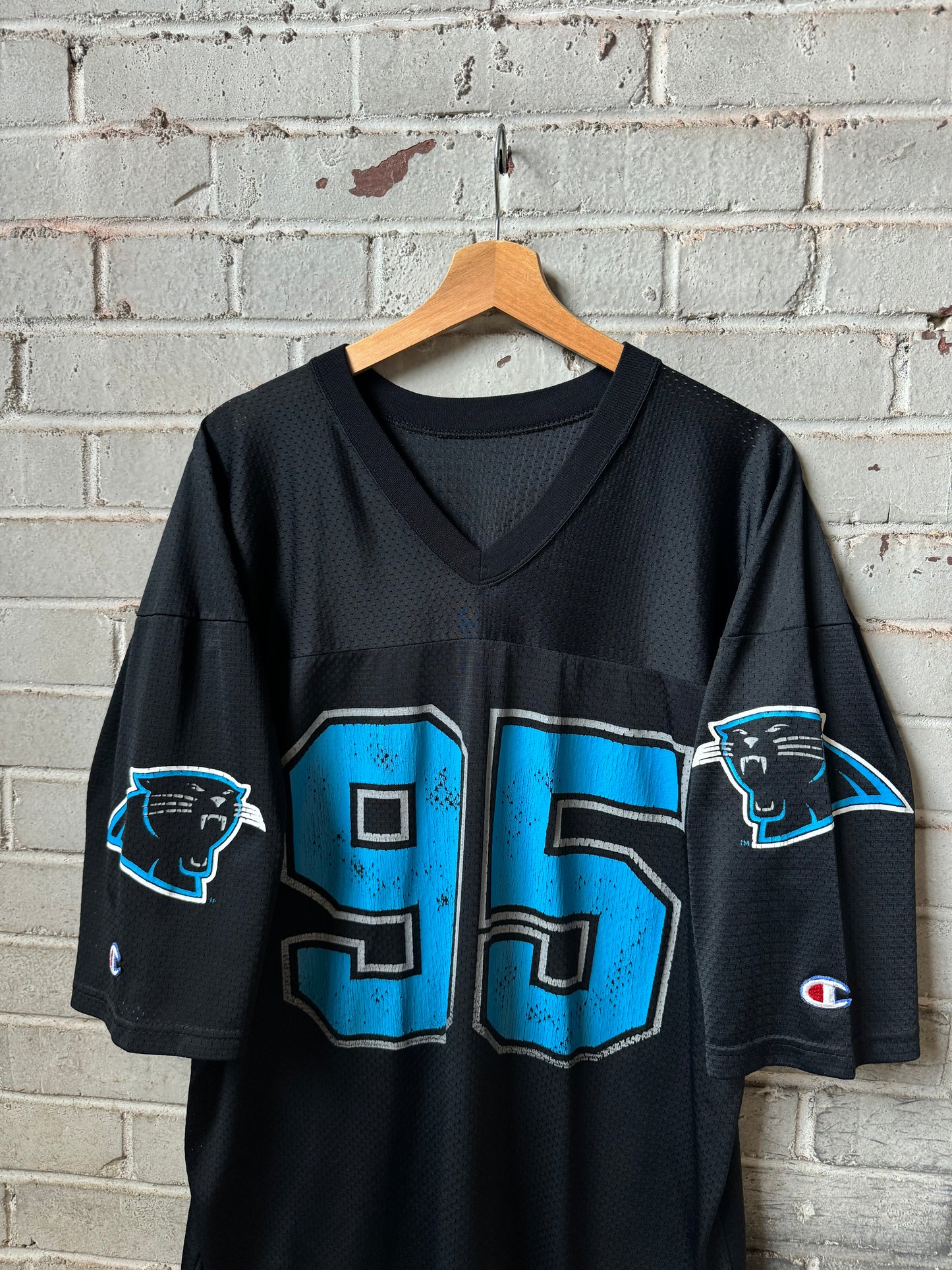 1995 Carolina Panthers Vintage Black Champion #95 Inaugural Season NFL Jersey (48/XL)