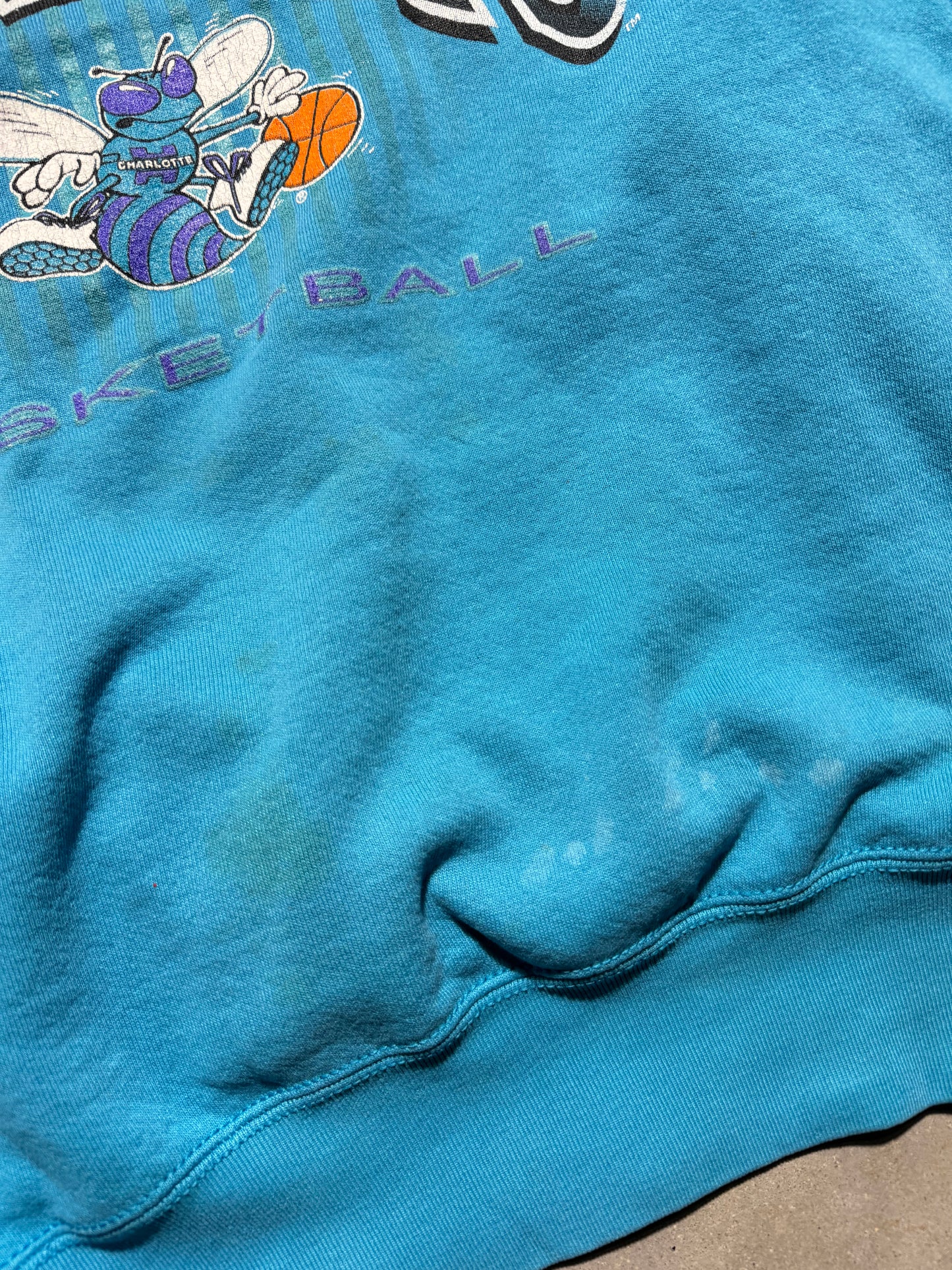 90’s Charlotte Hornets Vintage Teal Distressed Salem Sportswear NBA Crewneck (XL)