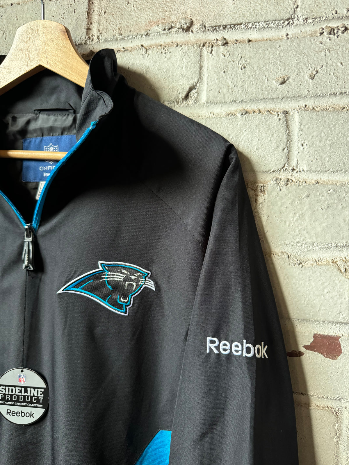00’s Carolina Panthers Vintage Black Reebok Quarter Zip NFL Sideline Pullover Jacket - Deadstock (Small)