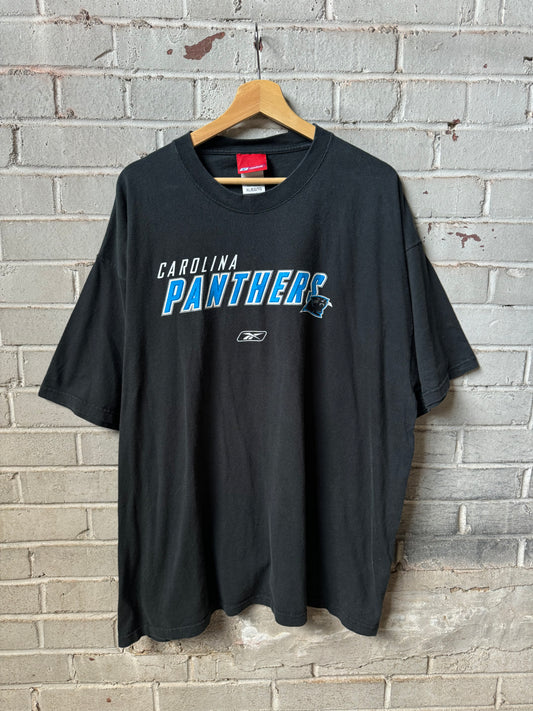 00’s Carolina Panthers Vintage Black Reebok Spellout NFL Tee (XXL)