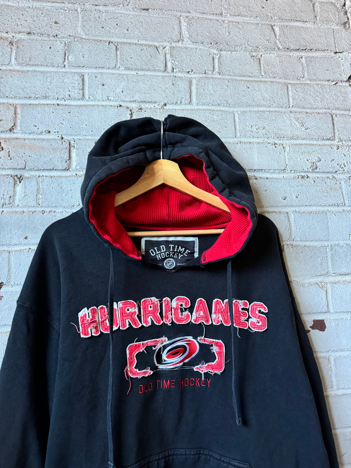 00’s Carolina Hurricanes Thermal Lined Black Old Time Hockey Embroidered NHL Hoodie (XL)