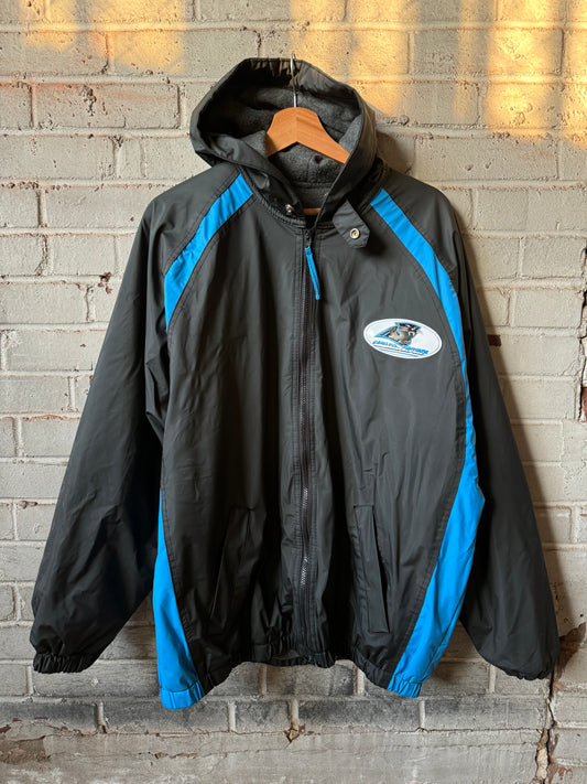 90’s Carolina Panthers Vintage Black NFL Game Day Sideline Style Rain Repellant Jacket (Large)