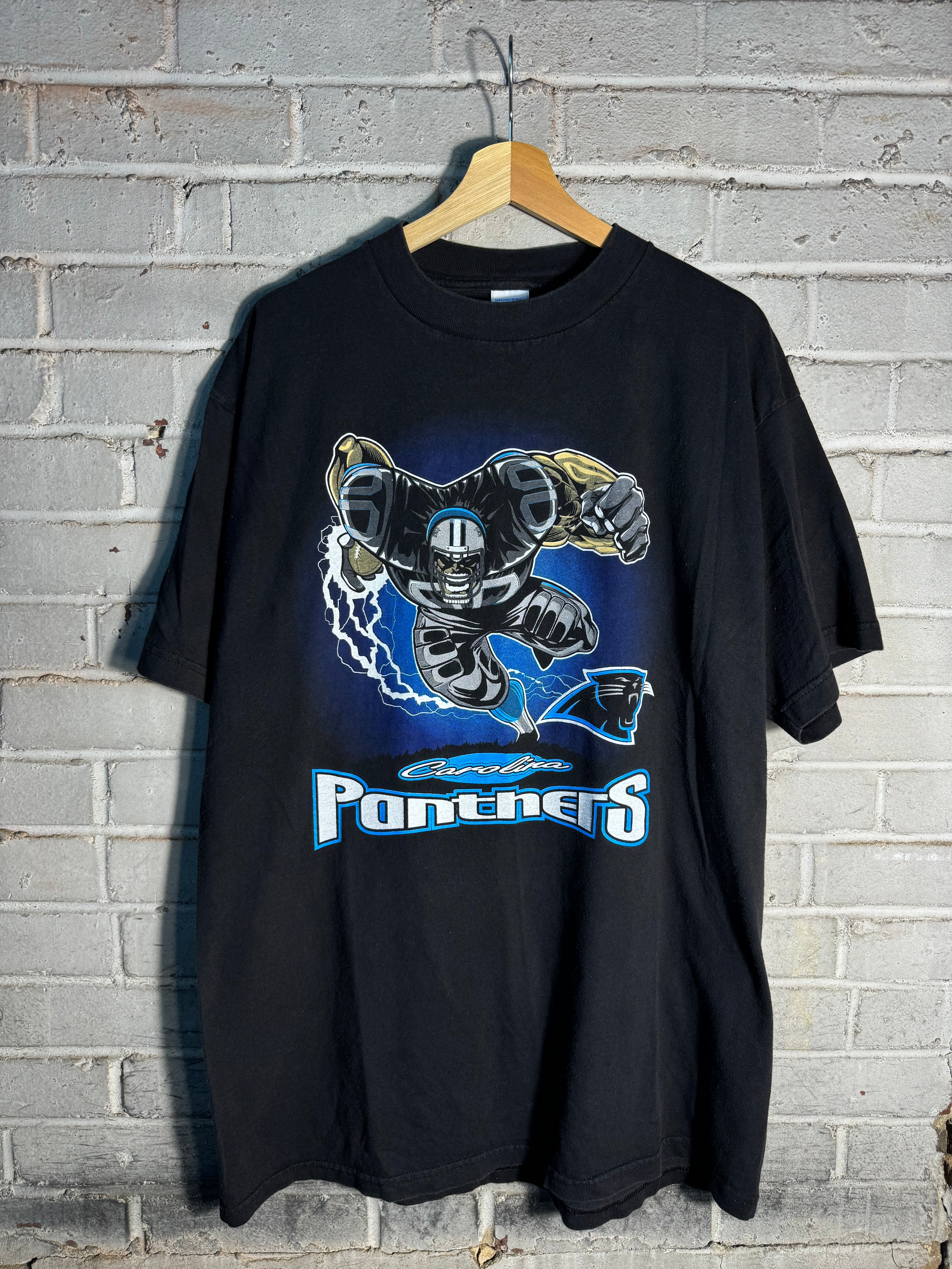 90's Carolina Panthers Vintage Black Logo 7 Cartoon Football