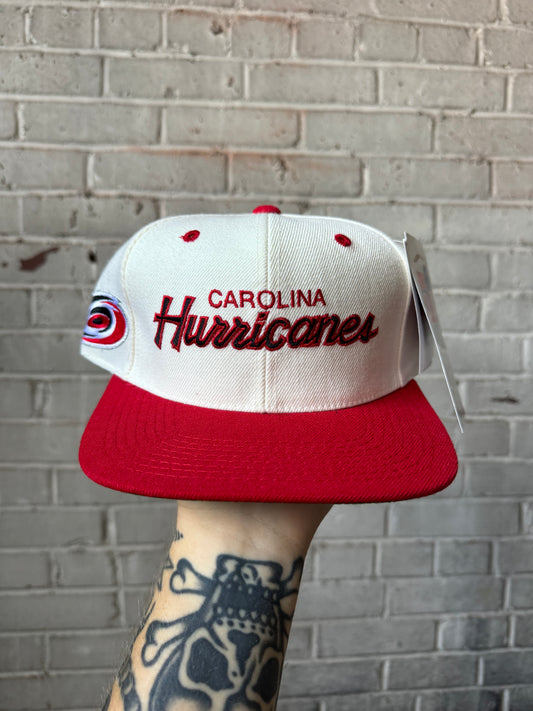 90’s Carolina Hurricanes Vintage Wool Sport Specialties Script NHL Hockey Snapback Hat - Deadstock (OSFA)