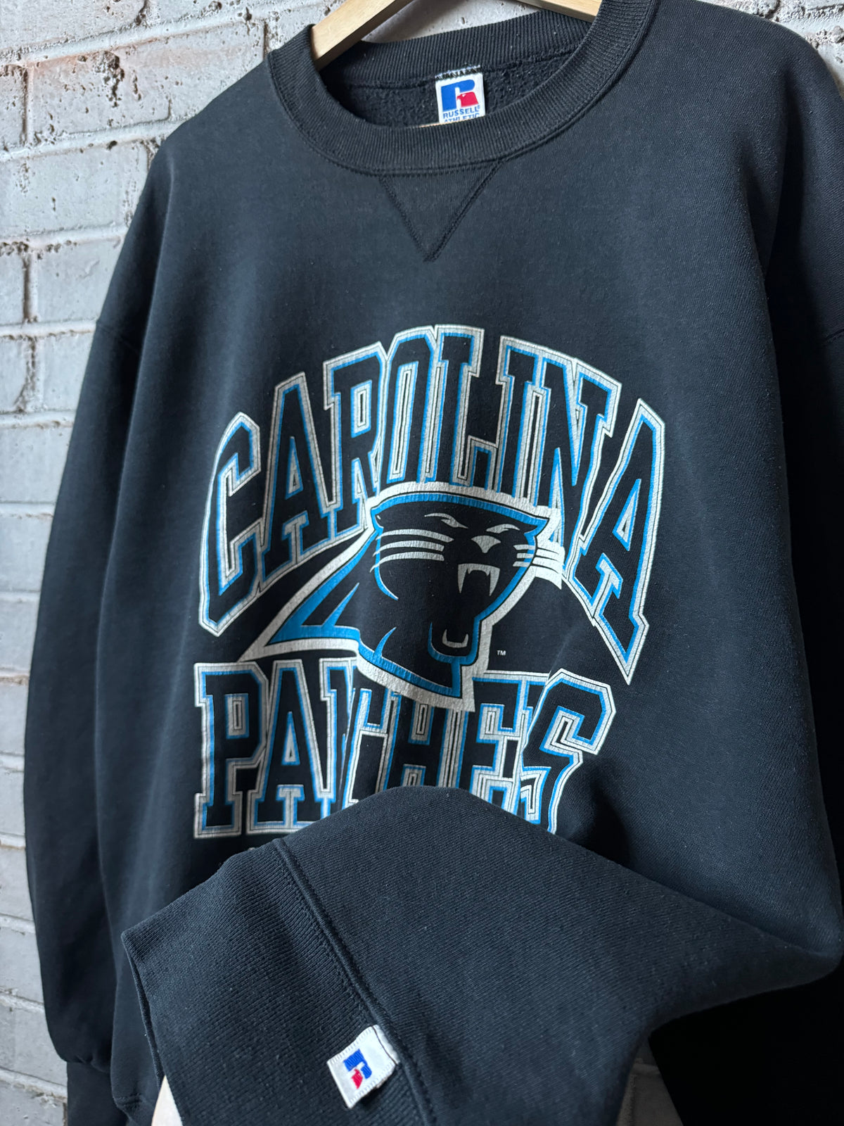 1995 Carolina Panthers Vintage Black Russell Athletic Heavyweight NFL Crewneck (XL)