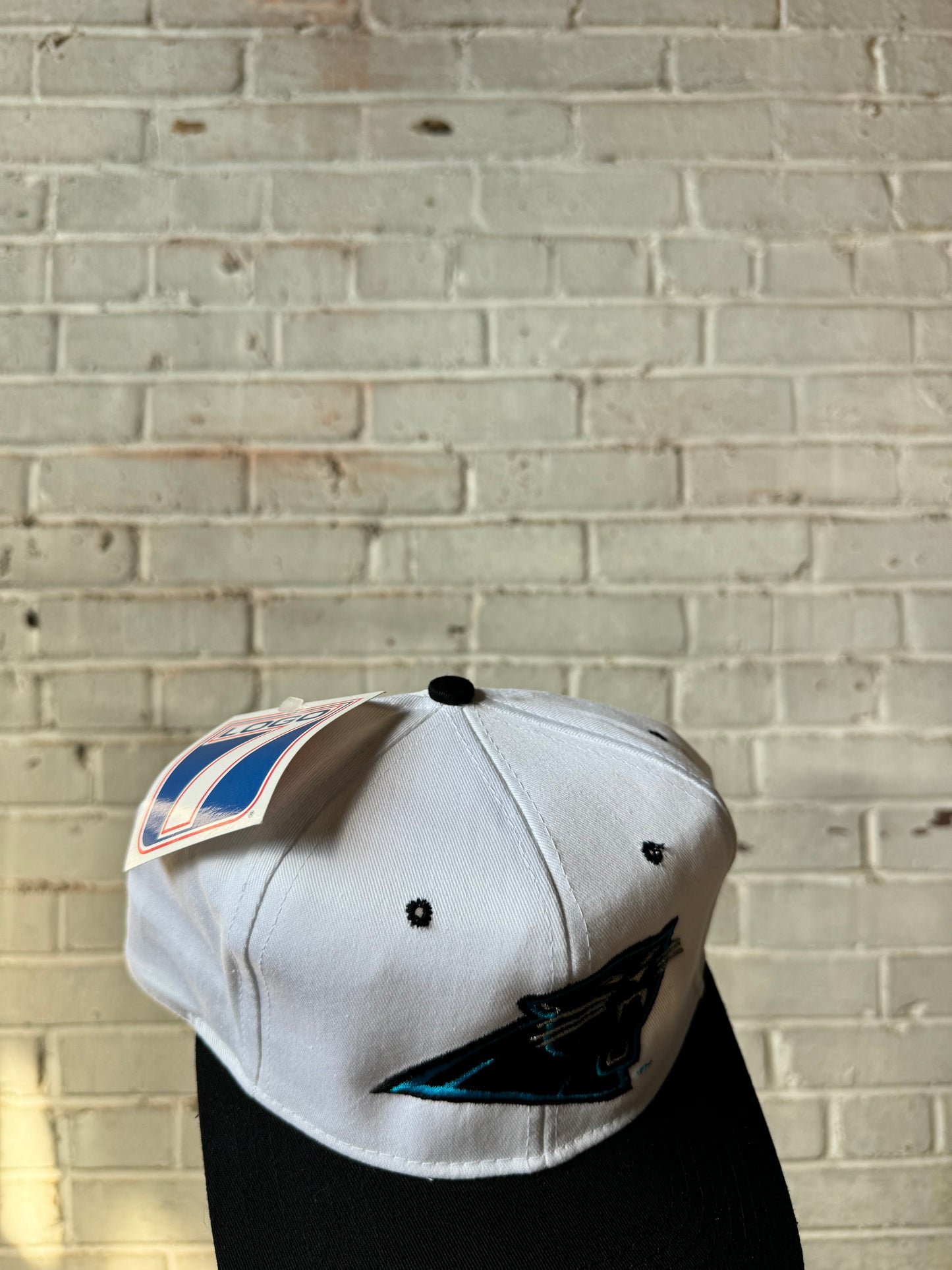 90’s Carolina Panthers Vintage White/Black Big Logo NFL Sideline Style Snapback Hat - Deadstock (OSFA)