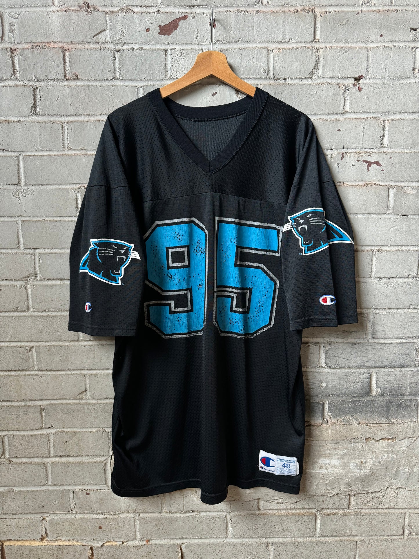 1995 Carolina Panthers Vintage Black Champion #95 Inaugural Season NFL Jersey (48/XL)