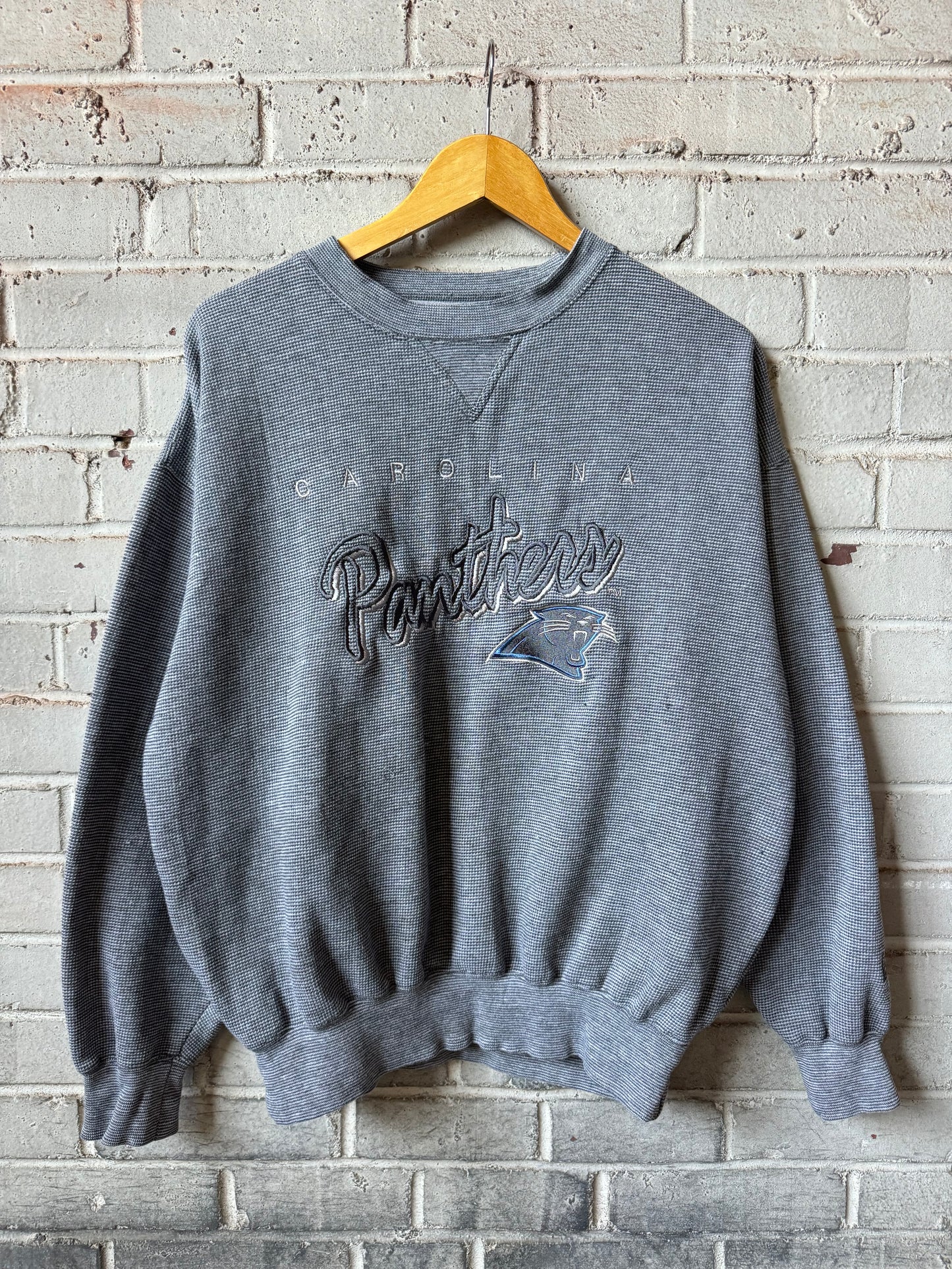 90’s Carolina Panthers Vintage Dark Grey Embroidered Heavyweight Lee Sport NFL Crewneck (Medium)