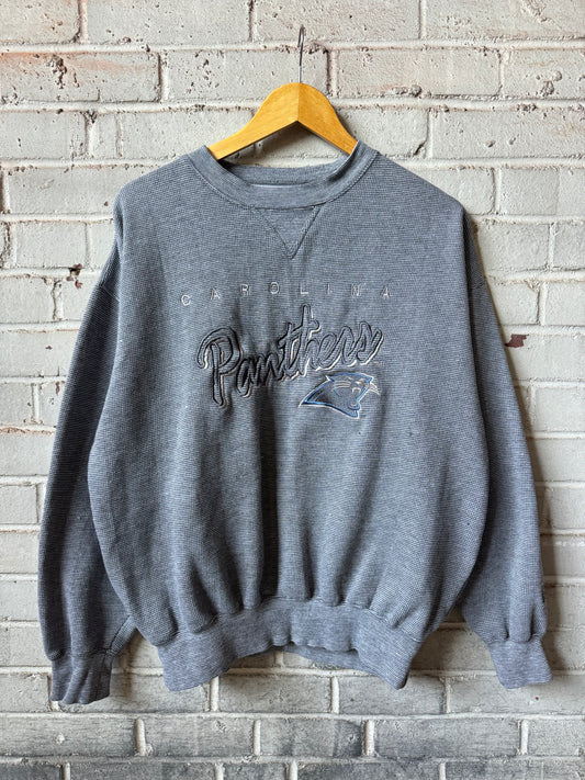 90’s Carolina Panthers Vintage Dark Grey Embroidered Heavyweight Lee Sport NFL Crewneck (Medium)