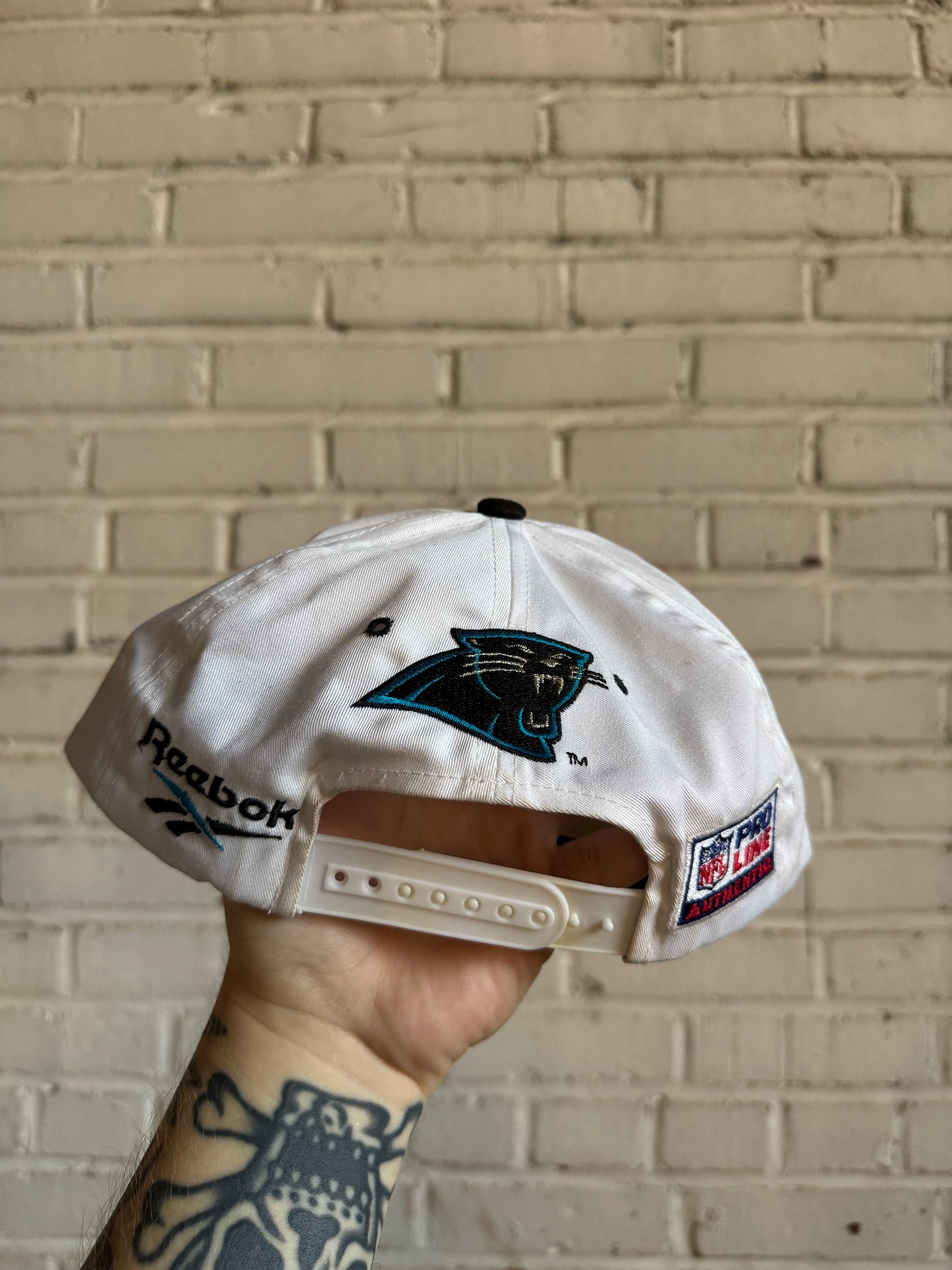 1995 Carolina Panthers Vintage White Reebok NFL Pro Line Cat Scratch Font NFL Snapback Hat (OSFA)