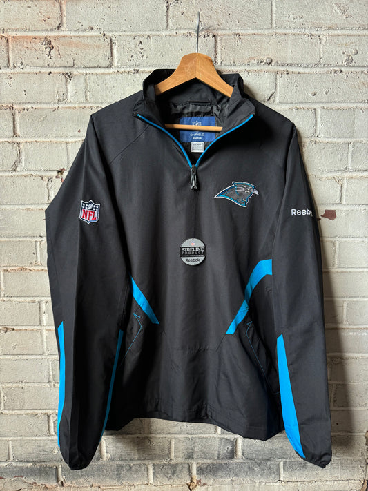 00’s Carolina Panthers Vintage Black Reebok Quarter Zip NFL Sideline Pullover Jacket - Deadstock (Small)