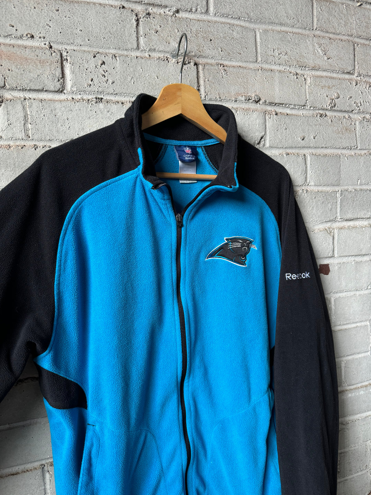 00’s Carolina Panthers Vintage Blue Black Fleece Reebok NFL Full Zip Jacket (Medium)