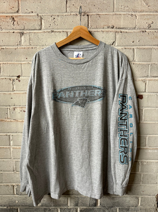 90’s Carolina Panthers Vintage Grey Logo Athletic Spellout NFL Longsleeve Tee (XL)