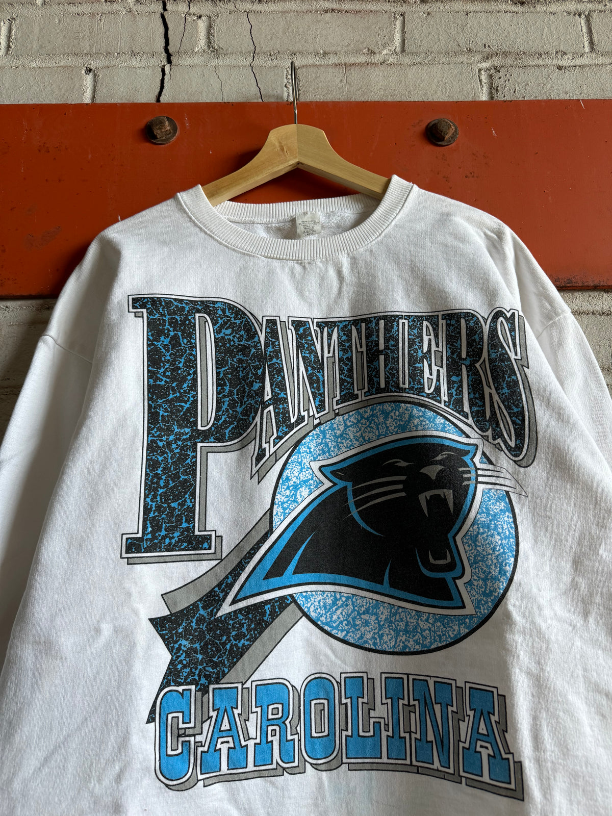 90’s Carolina Panthers Vintage White Big Logo Spellout Heavyweight Cotton Crewneck (Large)