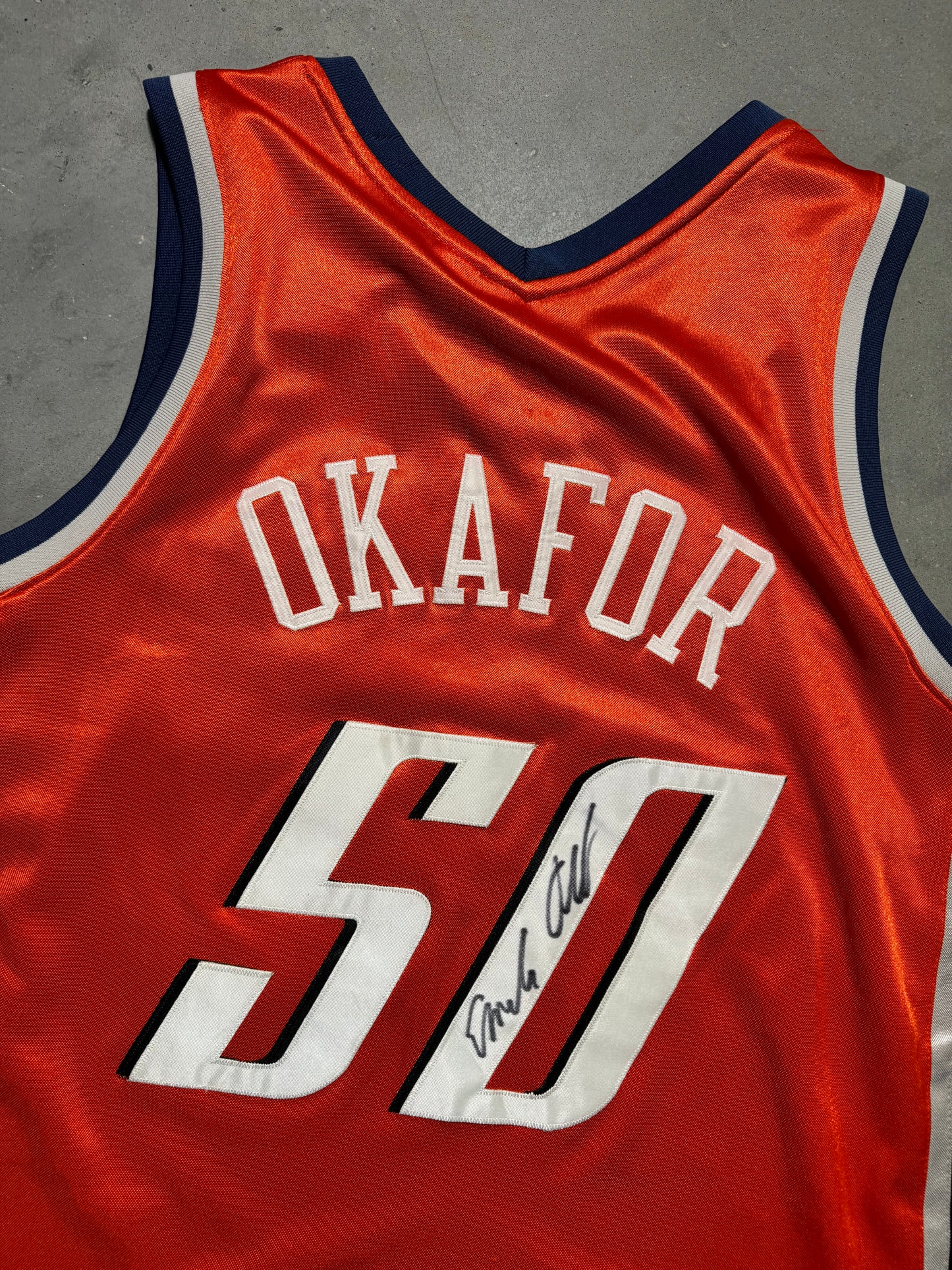 2004/2005 Charlotte Bobcats Emeka Okafor Inaugural Season Orange Dazzle Cloth Reebok NBA Authentic Jersey - Signed (44/Large)