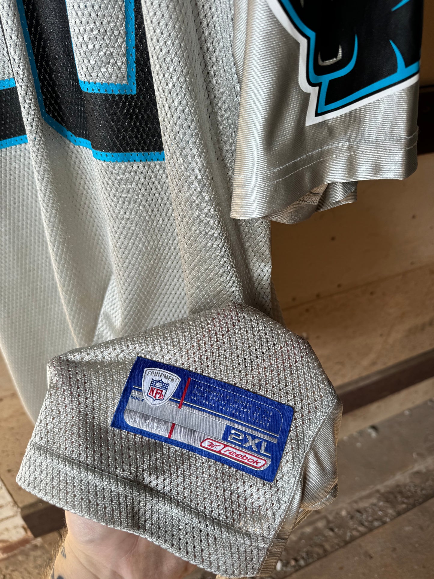 00’s Carolina Panthers Julius Peppers Silver “Storm” Edition Reebok NFL Jersey (XXL)