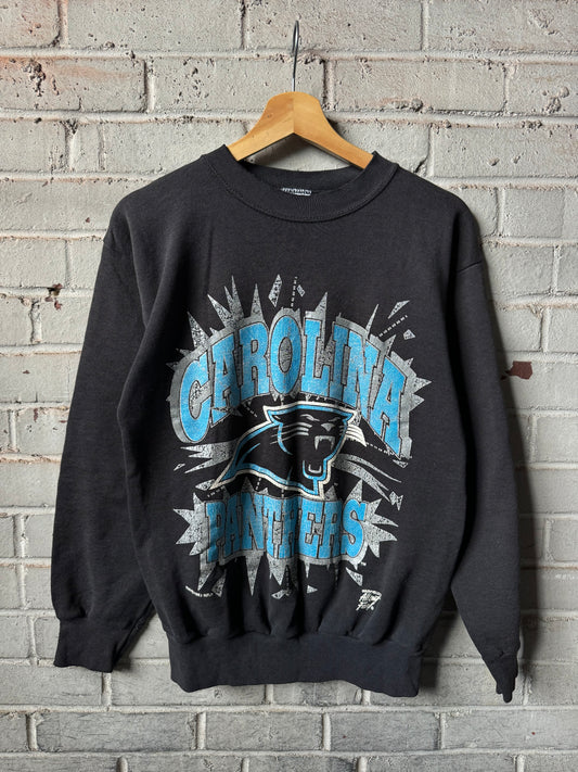 1993 Carolina Panthers Vintage Black Explosion Print Distressed NFL Crewneck (Medium)