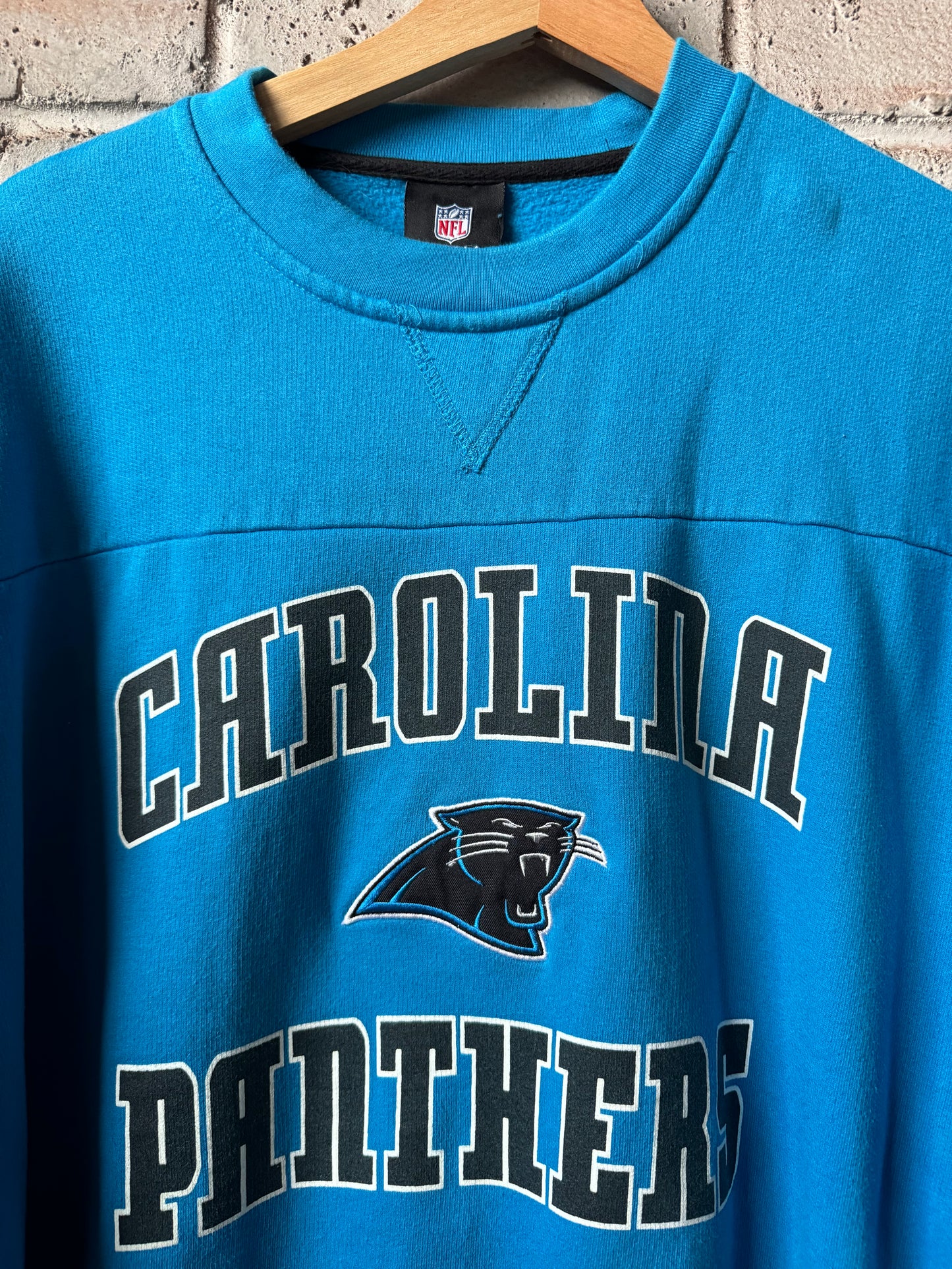 00’s Carolina Panthers Vintage Blue Arch Spellout NFL Crewneck (XXL)