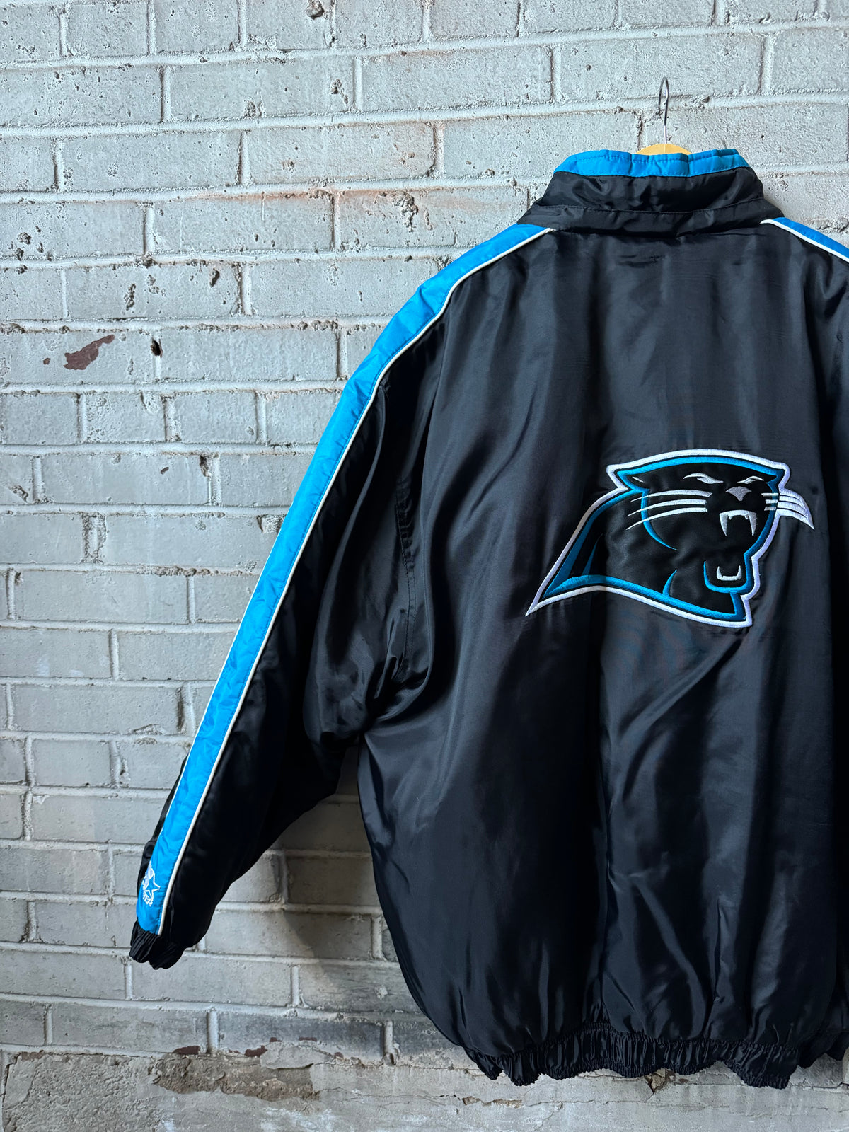 90’s Carolina Panthers Vintage Black Starter Reversible Quilted Nylon NFL Puffer Jacket (XXL)