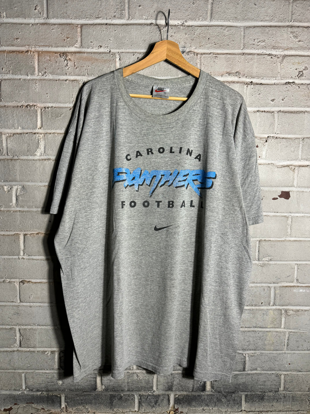 90’s Carolina Panthers Vintage Grey Cat Scratch Font Nike NFL Tee (XXL)