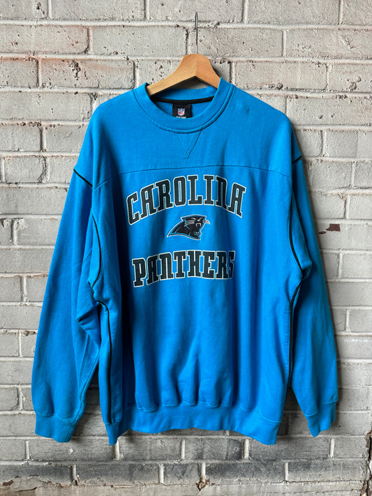 00’s Carolina Panthers Vintage Blue Arch Spellout NFL Crewneck (XXL)