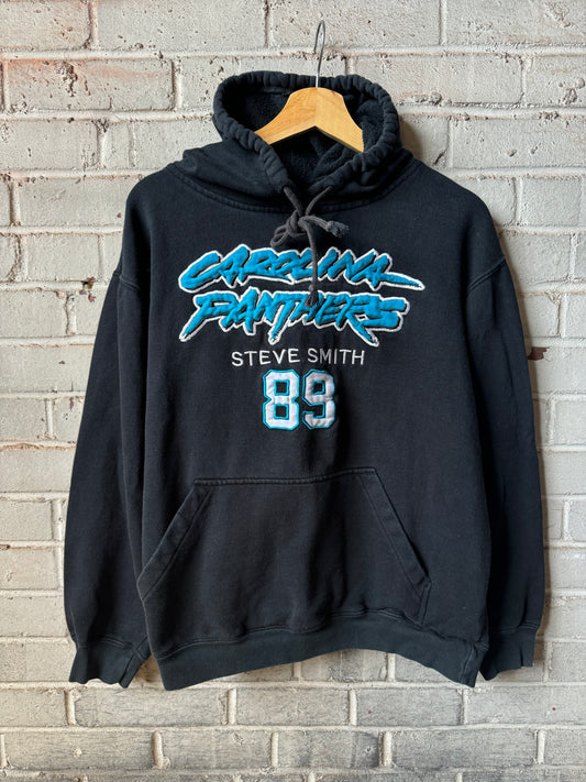 00’s Carolina Panthers Steve Smith Vintage Black Reebok Cat Scratch Font Fully Embroidered Hoodie (Medium)