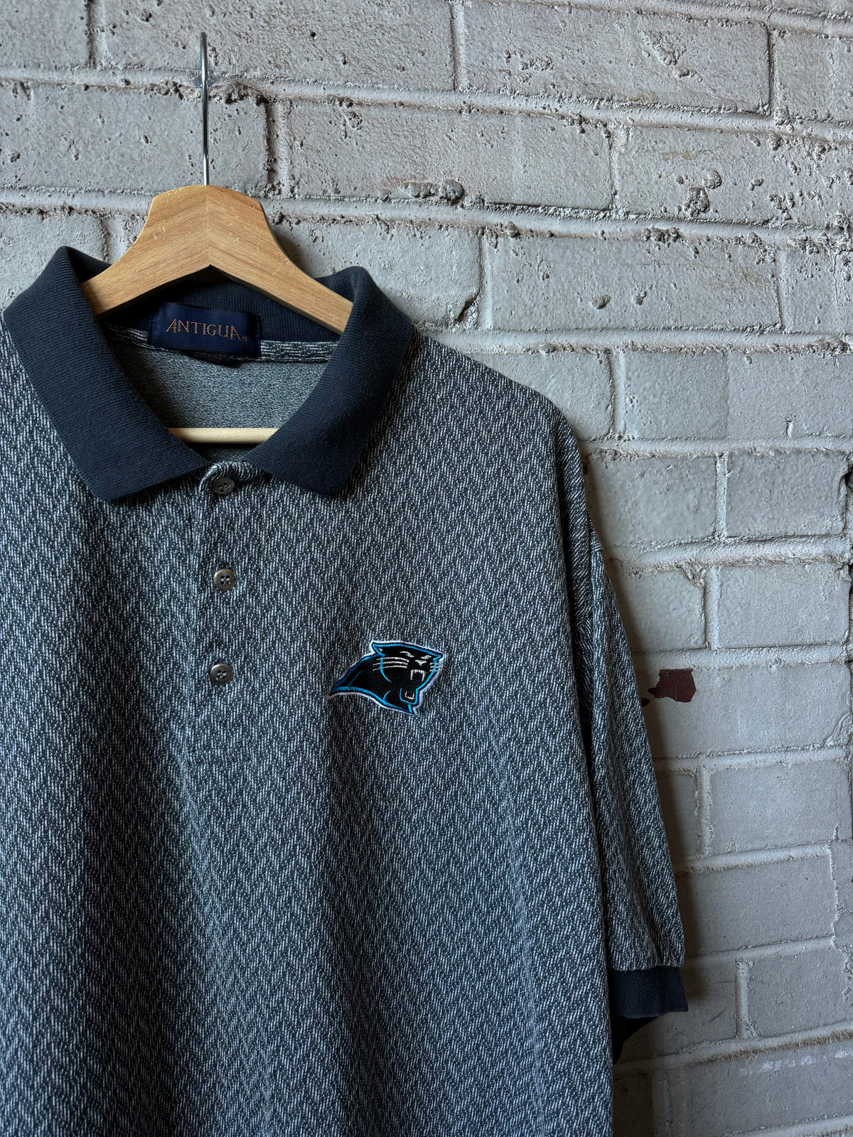 90’s Carolina Panthers Vintage Antigua Herringbone Print NFL Polo Collared Shirt (XL)