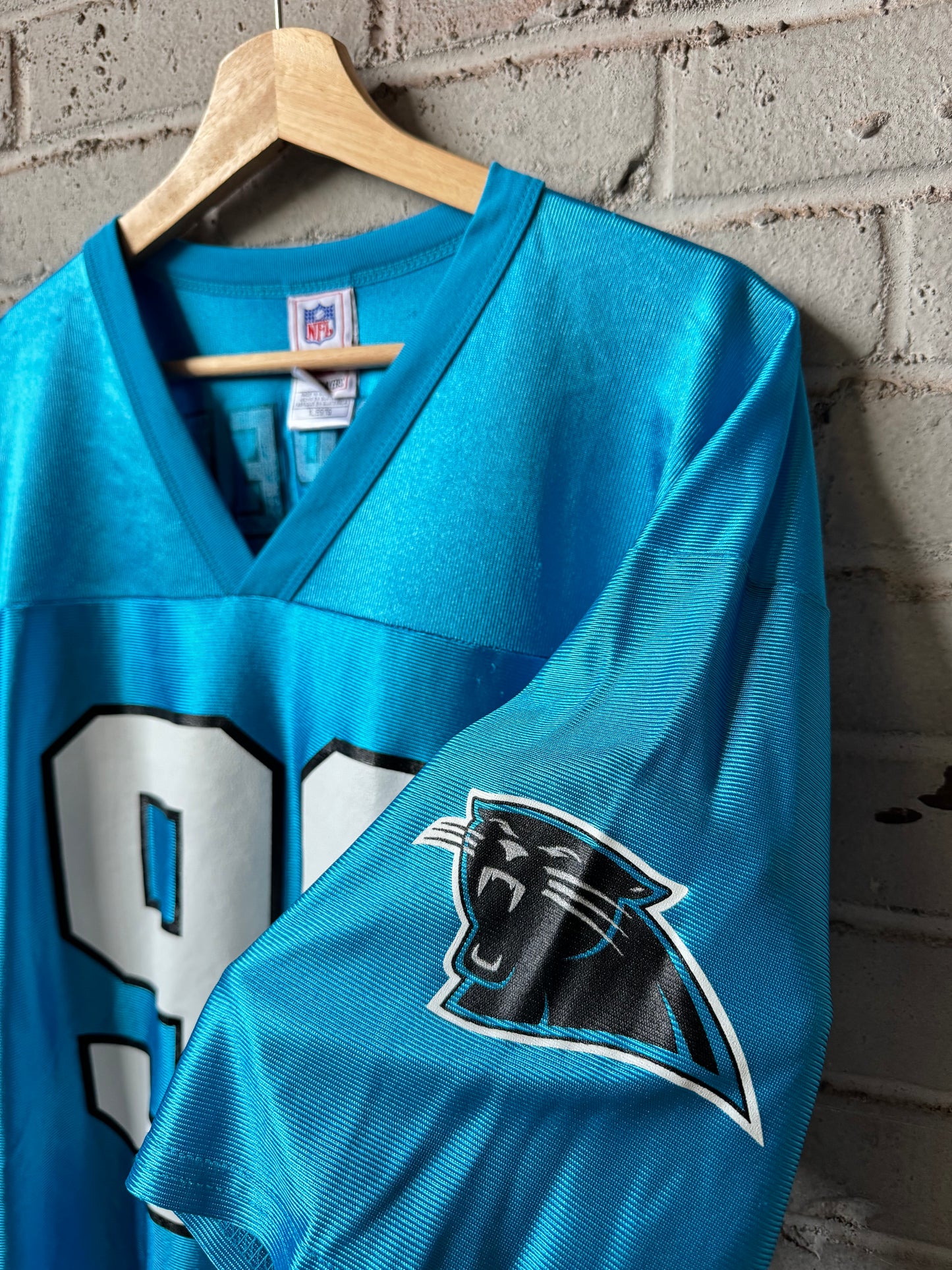 00’s Carolina Panthers Julius Peppers Vintage Blue NFL Jersey (XL)