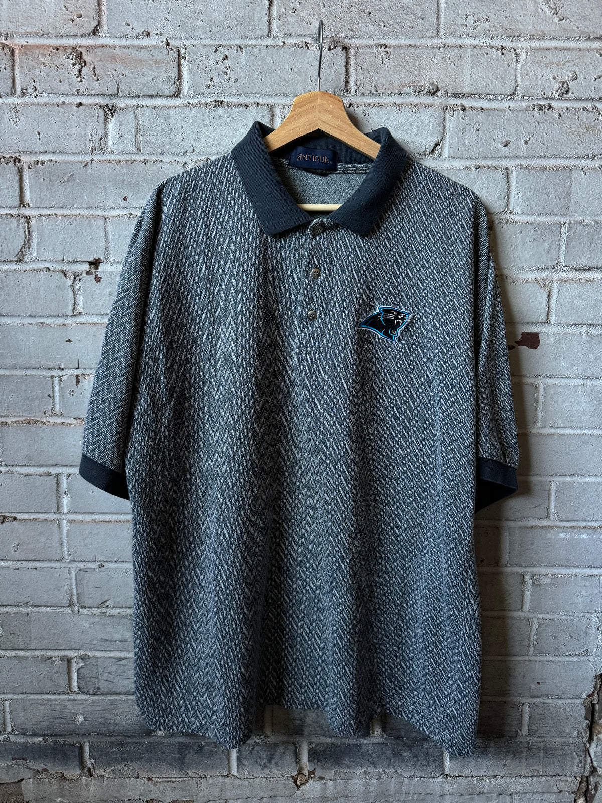 90’s Carolina Panthers Vintage Antigua Herringbone Print NFL Polo Collared Shirt (XL)