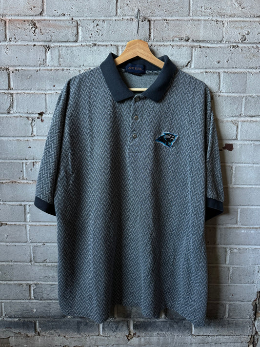 90’s Carolina Panthers Vintage Antigua Herringbone Print NFL Polo Collared Shirt (XL)