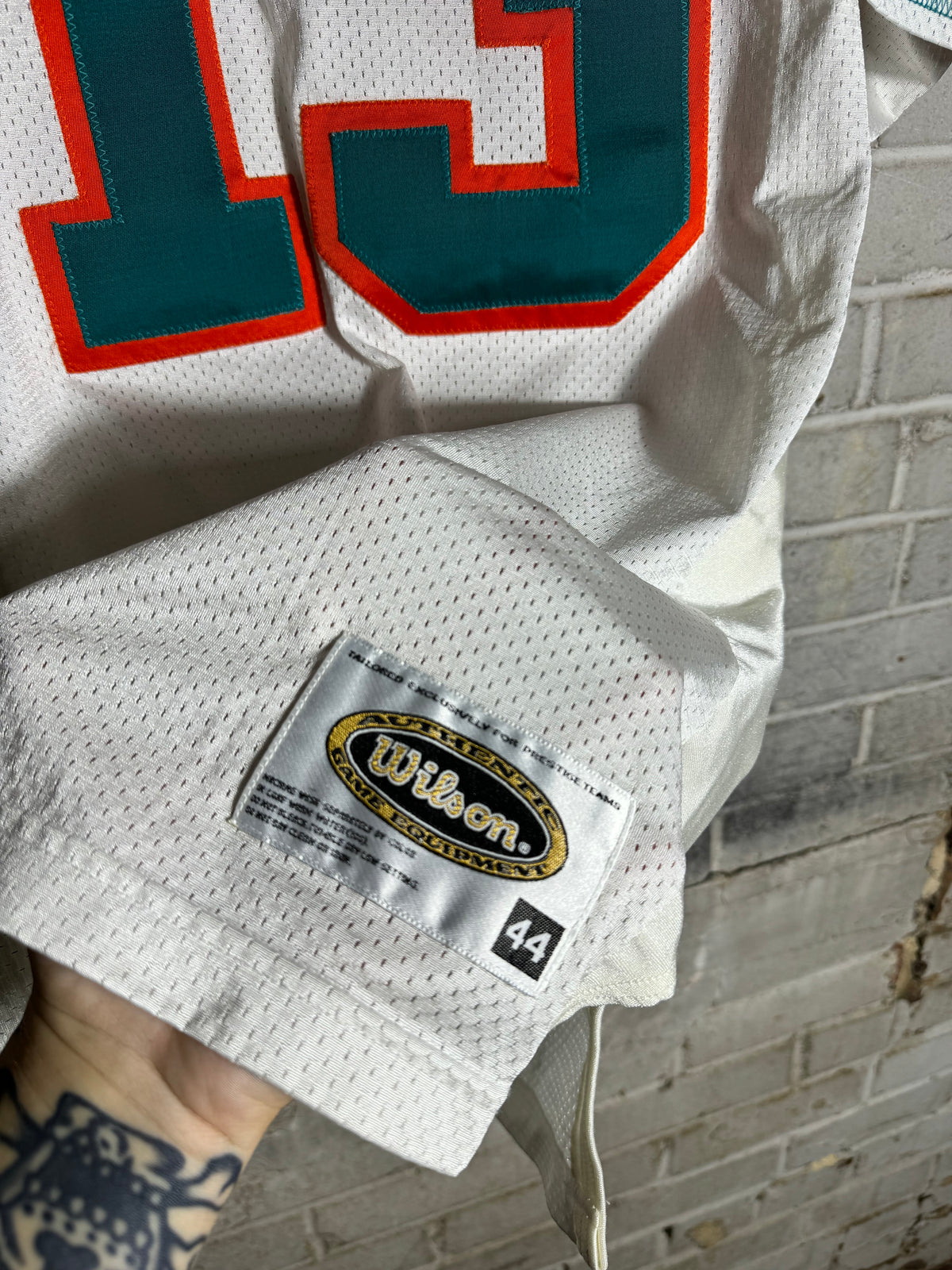 90’s Miami Dolphins Dan Marino Vintage White Wilson Fully Embroidered On Field Authentic NFL Jersey (44/Large)