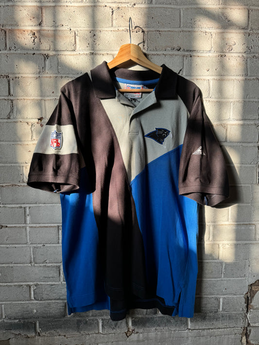 90’s Carolina Panthers Apex One Vintage Colorblocked Polo Collared NFL Shirt (Large)