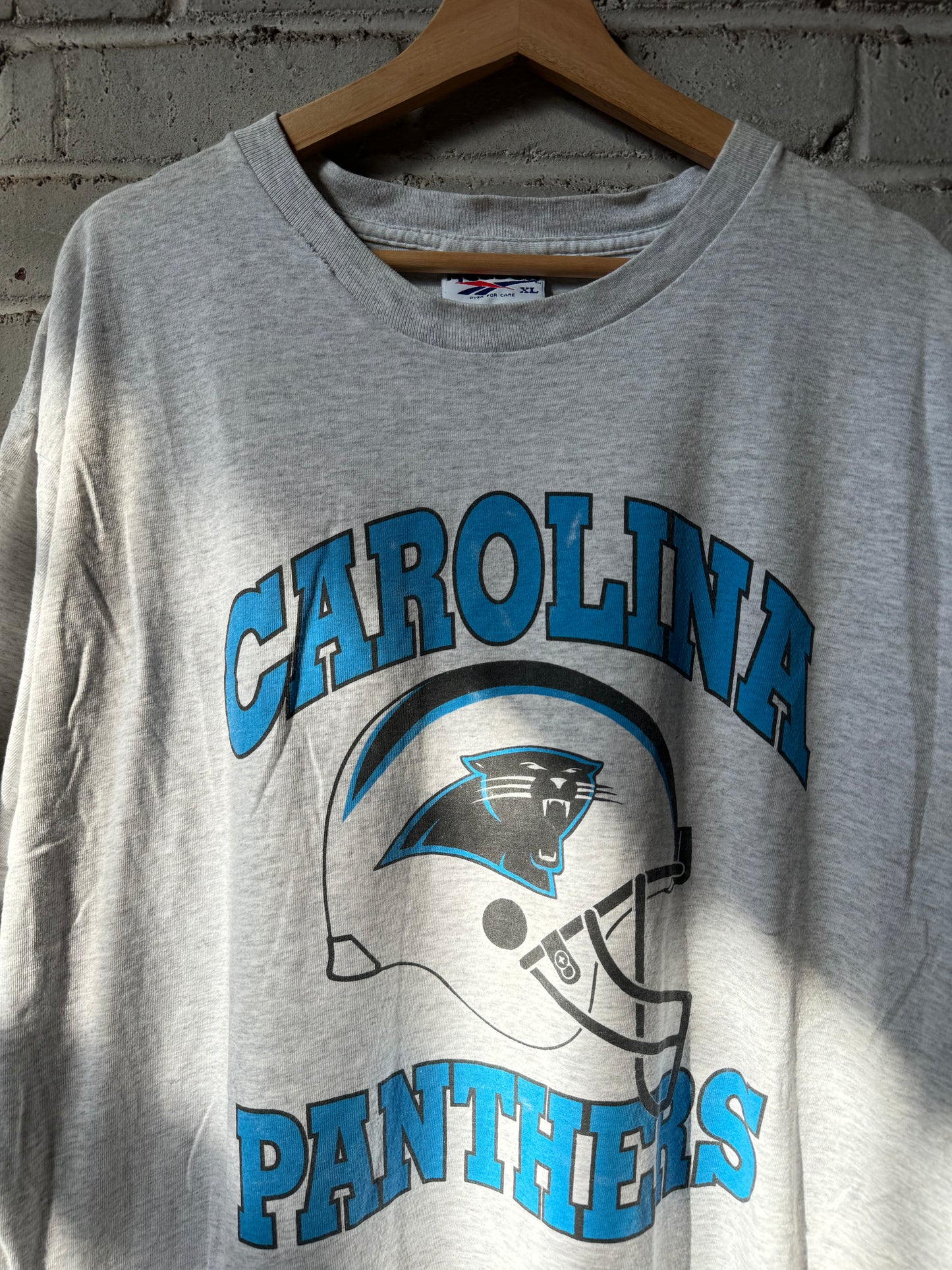 90’s Carolina Panthers Vintage Heather Grey Reebok Big Logo NFL Tee (XL)