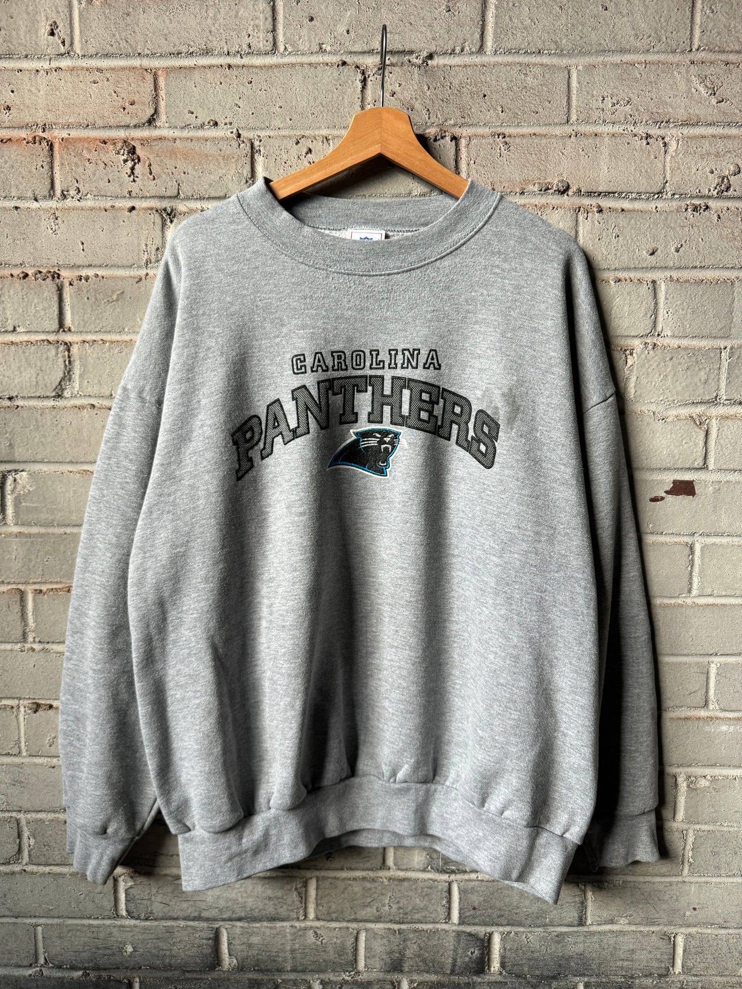 00’s Carolina Panthers Vintage Grey Distressed NFL Spellout Crewneck (XXL)