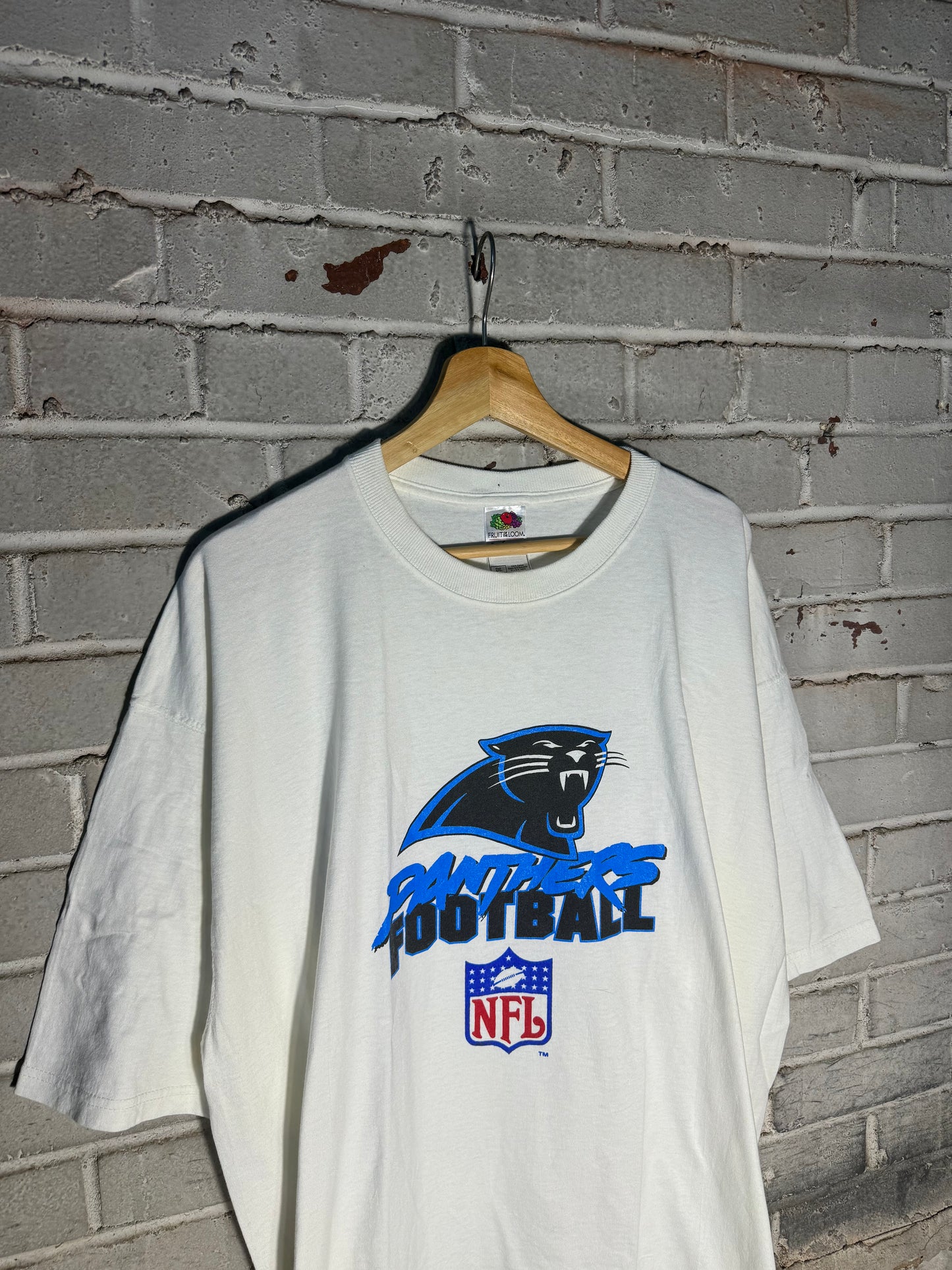 00’s Carolina Panthers Vintage White Cat Scratch Font NFL Tee - Deadstock (XXL)