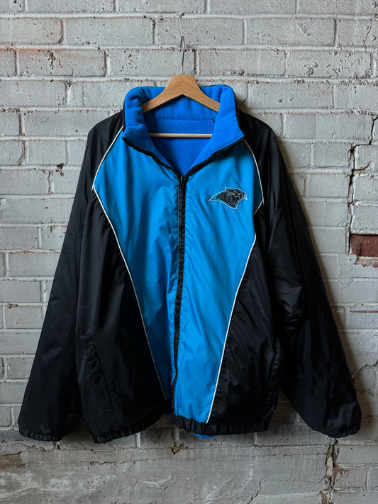 00’s Carolina Panthers Vintage Cat Scratch Font Heavyweight Reversible NFL Jacket (XL)